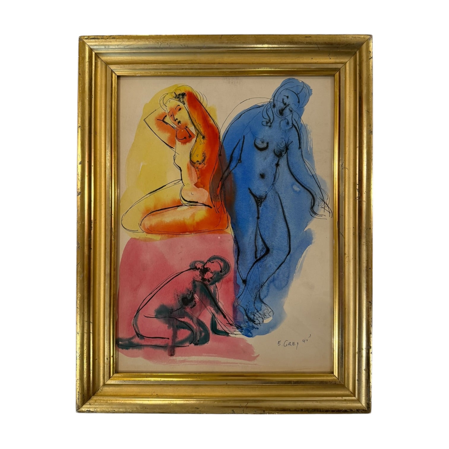 1945 Three Figures in Wide 19th Century Gilt Wood Frame