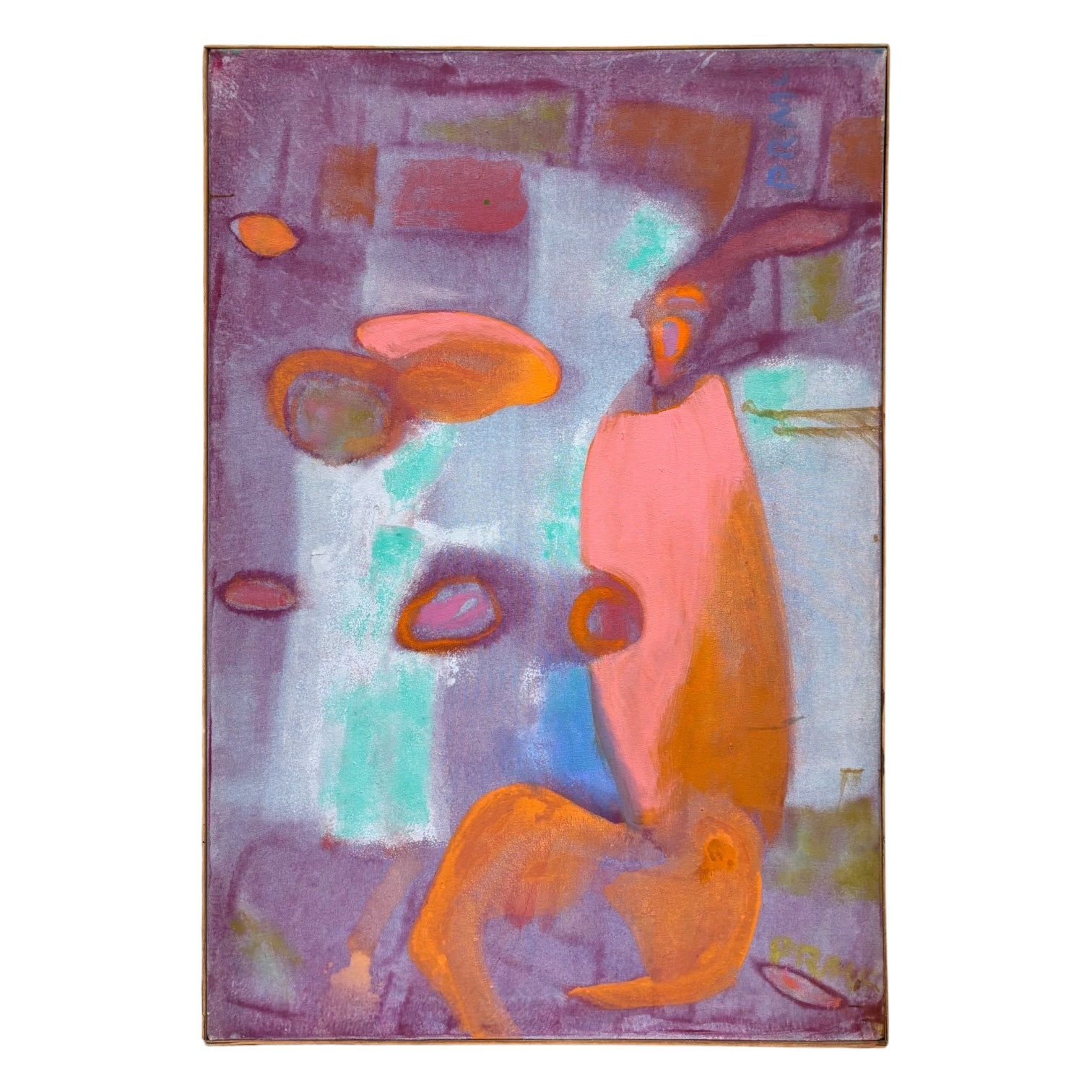 Saturated Textural Abstract Painting in Original Artist-Made Lathe Frame