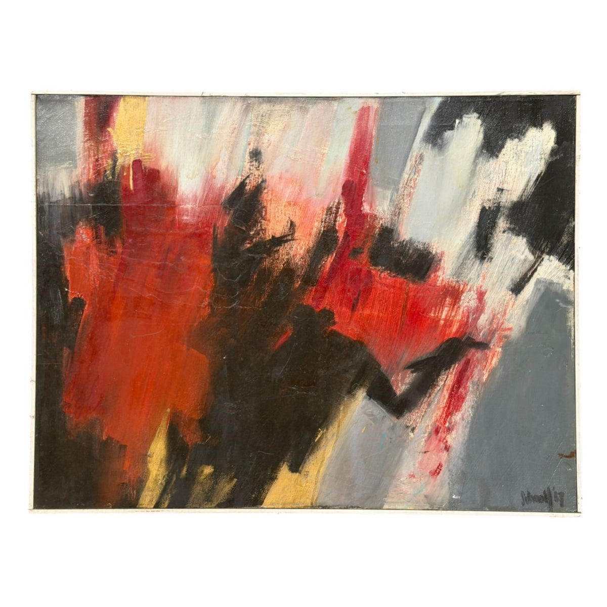 1962 Dynamic Abstract Expressionist Painting in Original Artist Made Frame