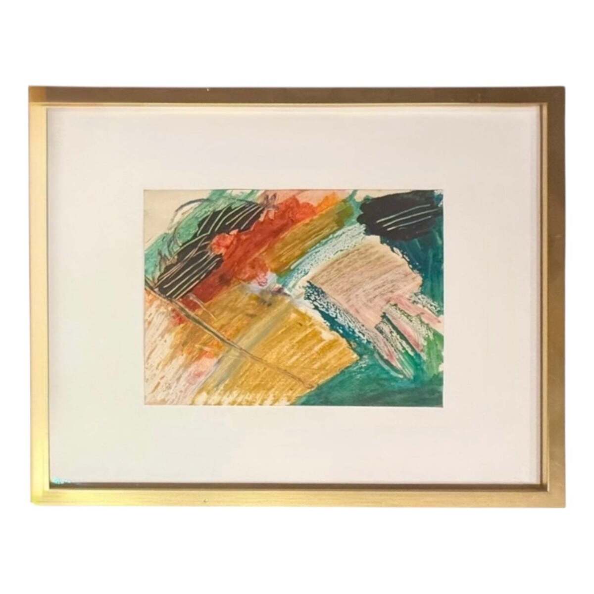 Abstract Expressionist Painting in Bold Coloration in Custom Gold-Toned Frame