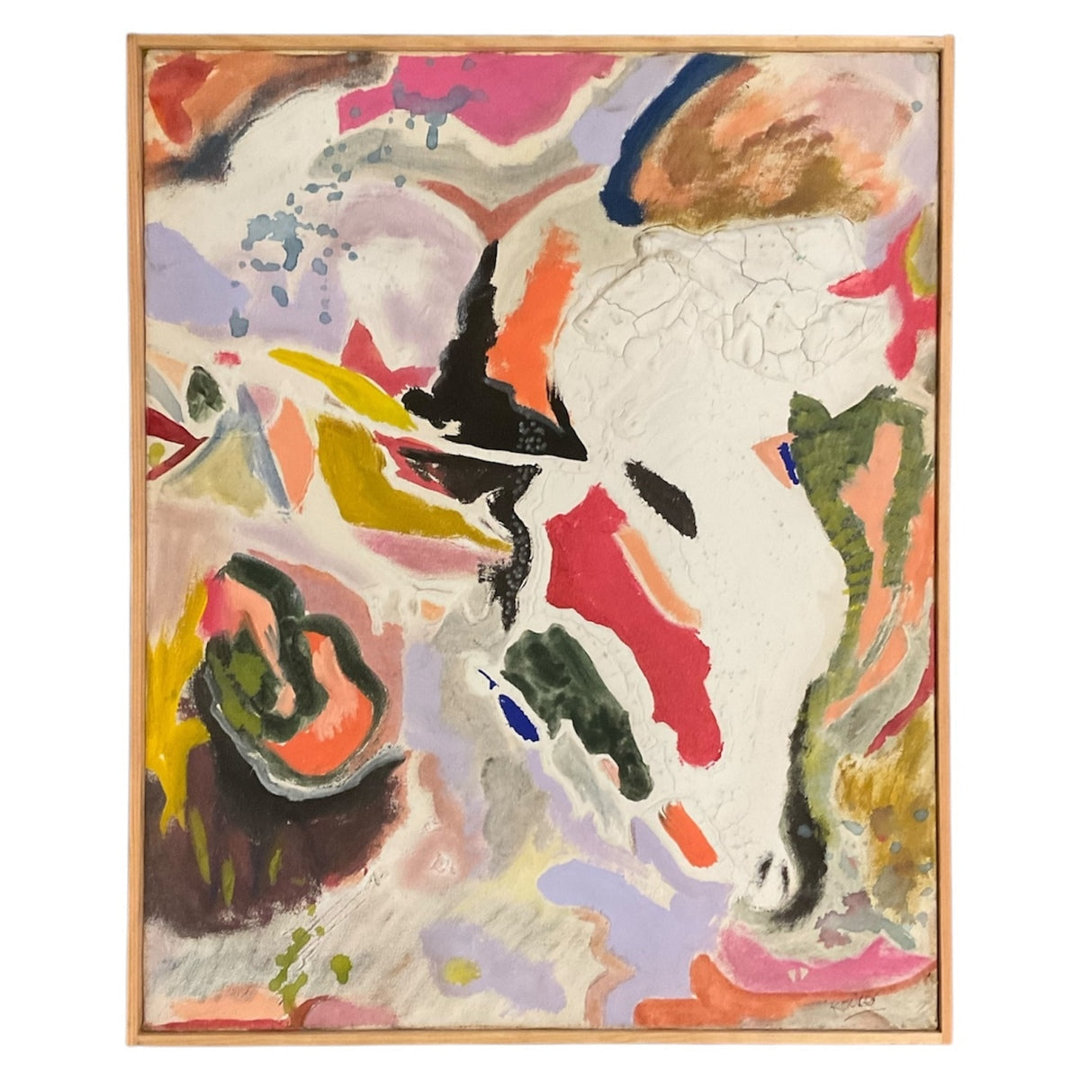 Vintage Impasto Abstract Expressionist Painting in Custom Wood Frame