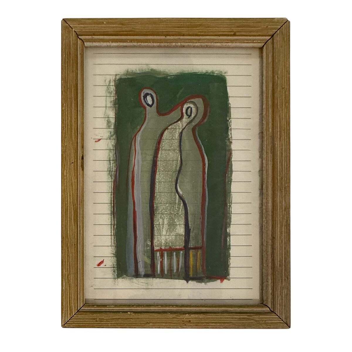 Vintage Minimalist Figurative Painting in Vintage Wood Frame