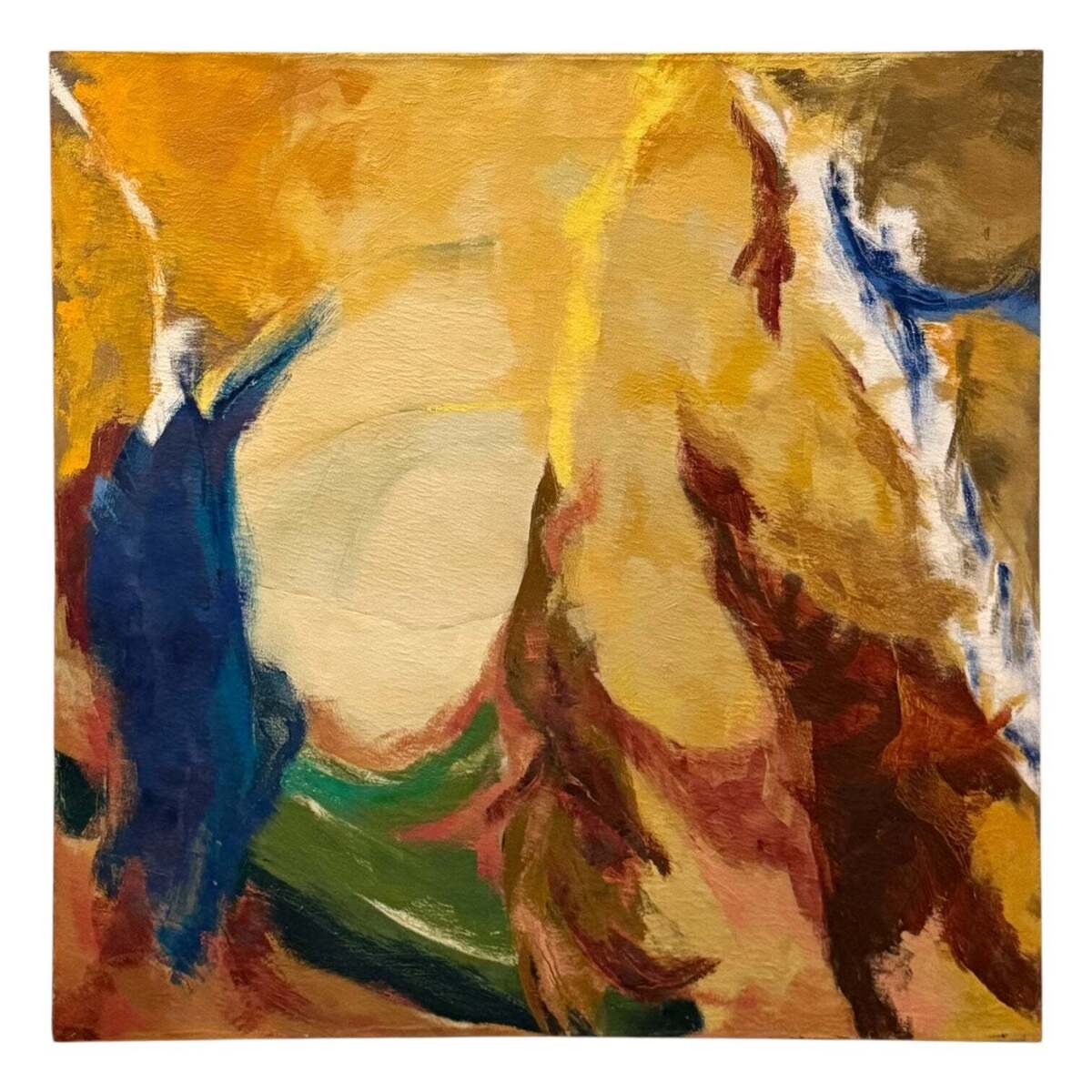 Abstract Expressionist Oil Painting in Ochre, Navy and Green