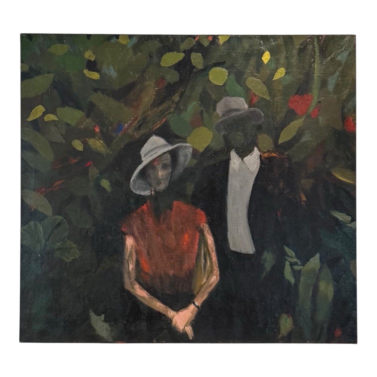 Oil Painting of Distinguished Couple in Garden Setting Entitled ‘The Lovers’