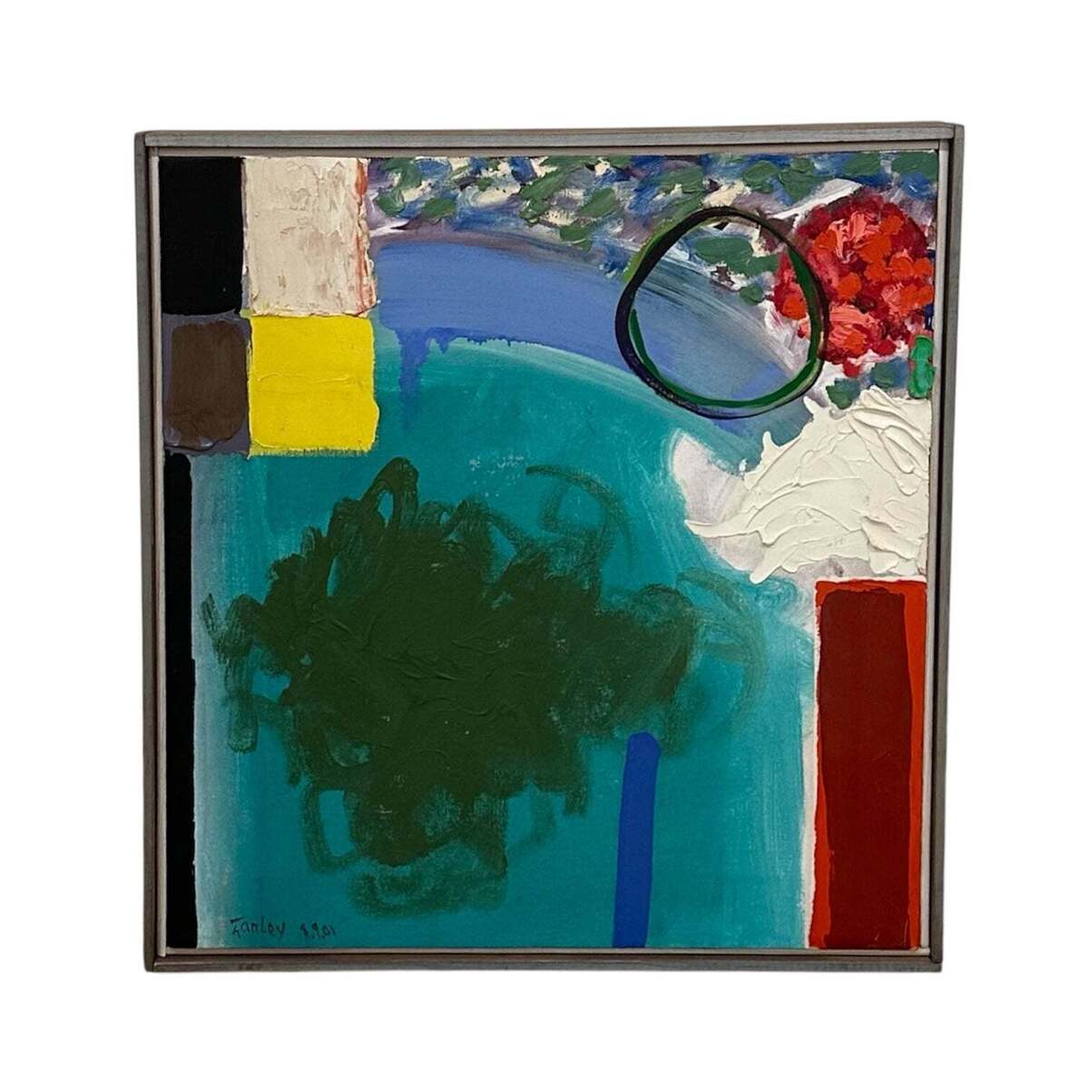 Vibrantly Colorful Abstract in in Original Lathe Frame