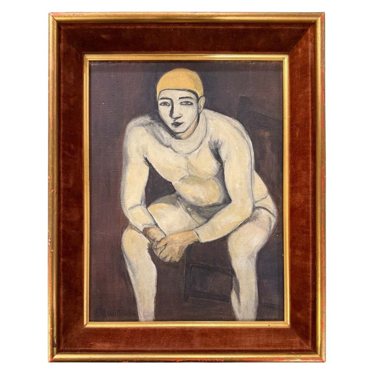 Figurative Painting of Wrestler in Vintage Frame