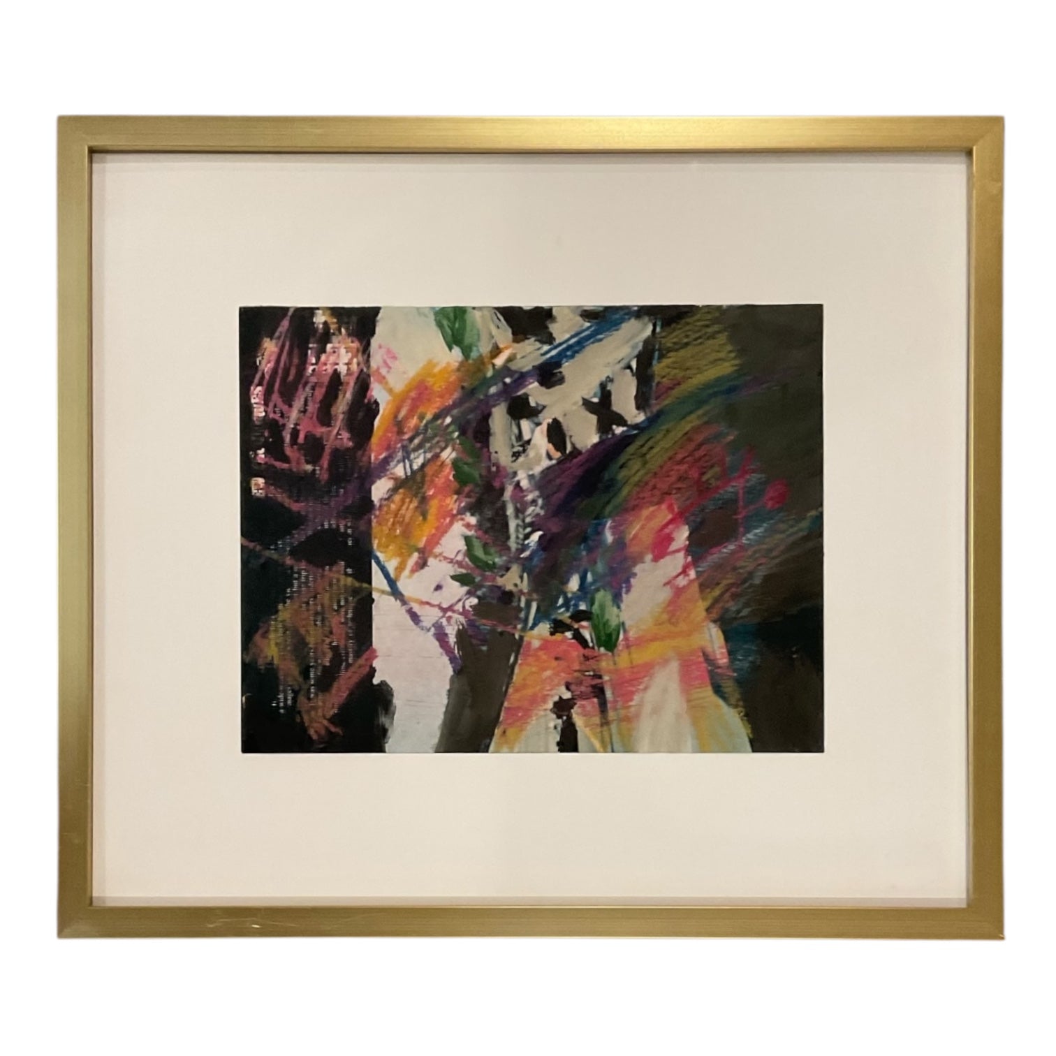 Abstract Expressionist Painting in Black and Fuchsia in Custom Frame