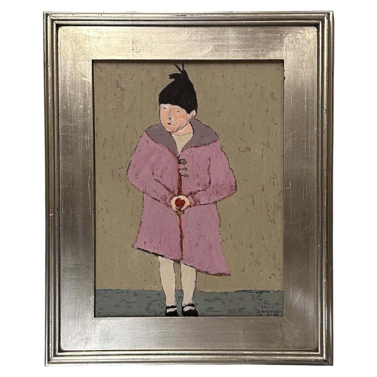 Oil Painting of Woman in Pink in Vintage Frame