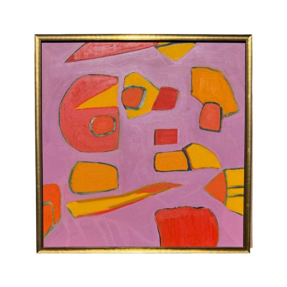 Boldly Colorful Abstract in Custom Gold-Toned Frame