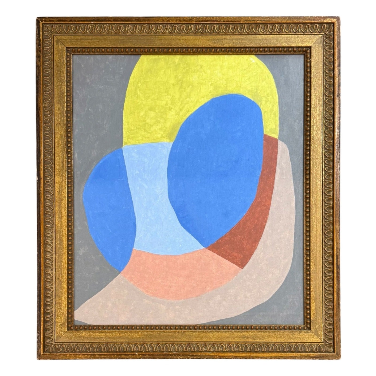1950s Graphic Composition Oil Painting in a Vintage Frame