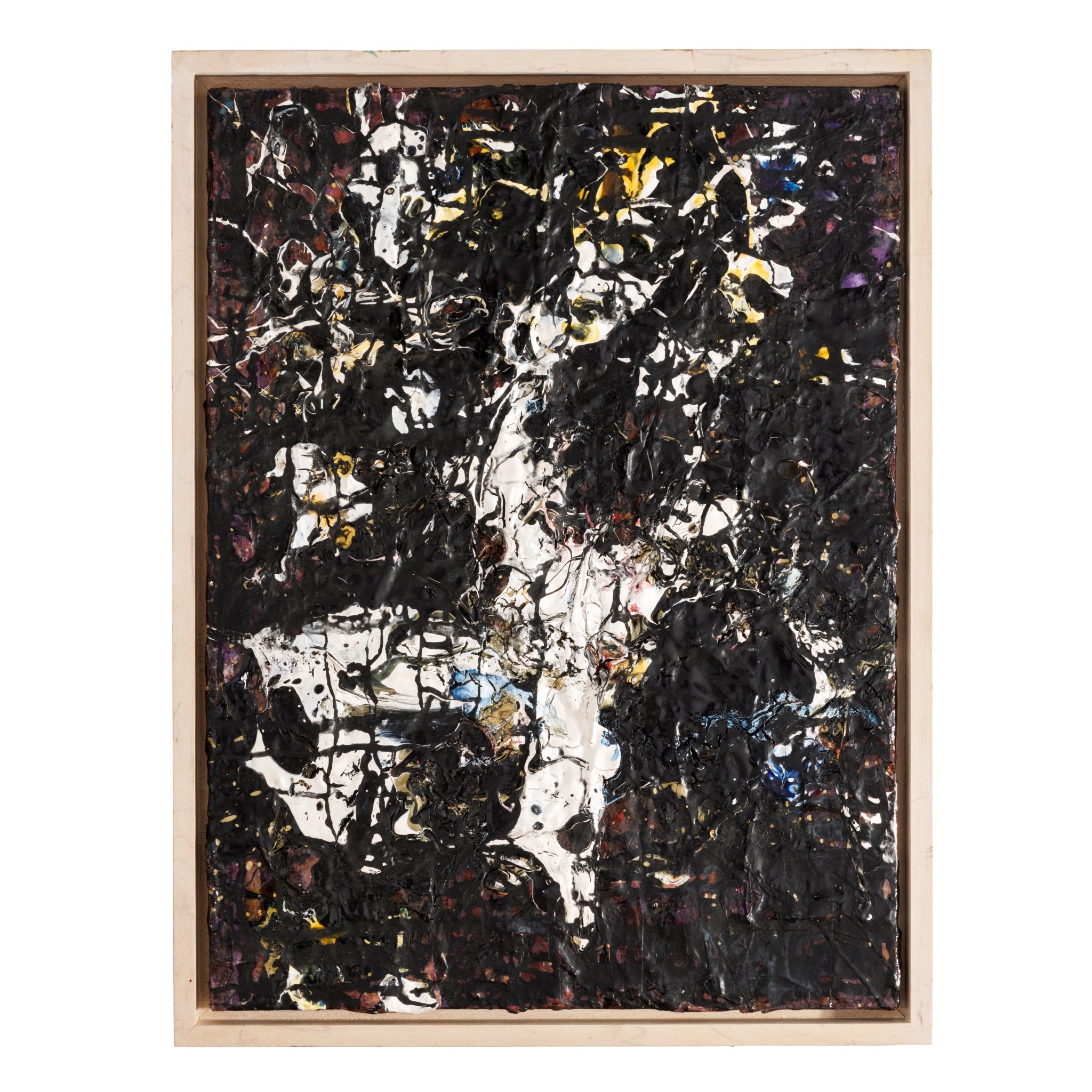 Thickly Textured Abstract Painting in Original Gallery-Style Wood Float Frame