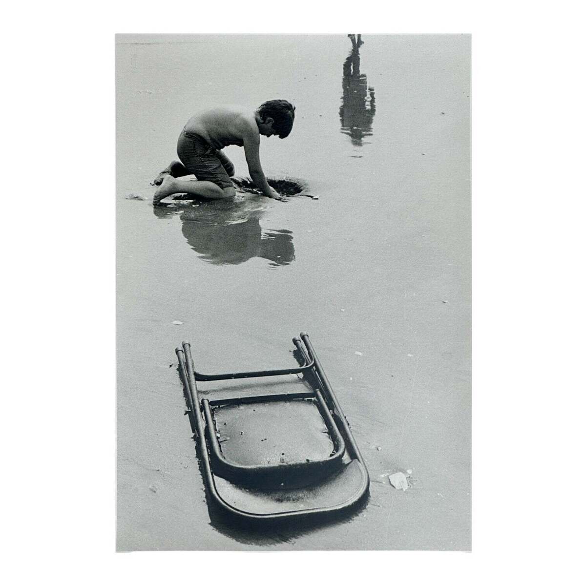Vintage Silver Gelatin Black and White Photo Boy at the  Beach