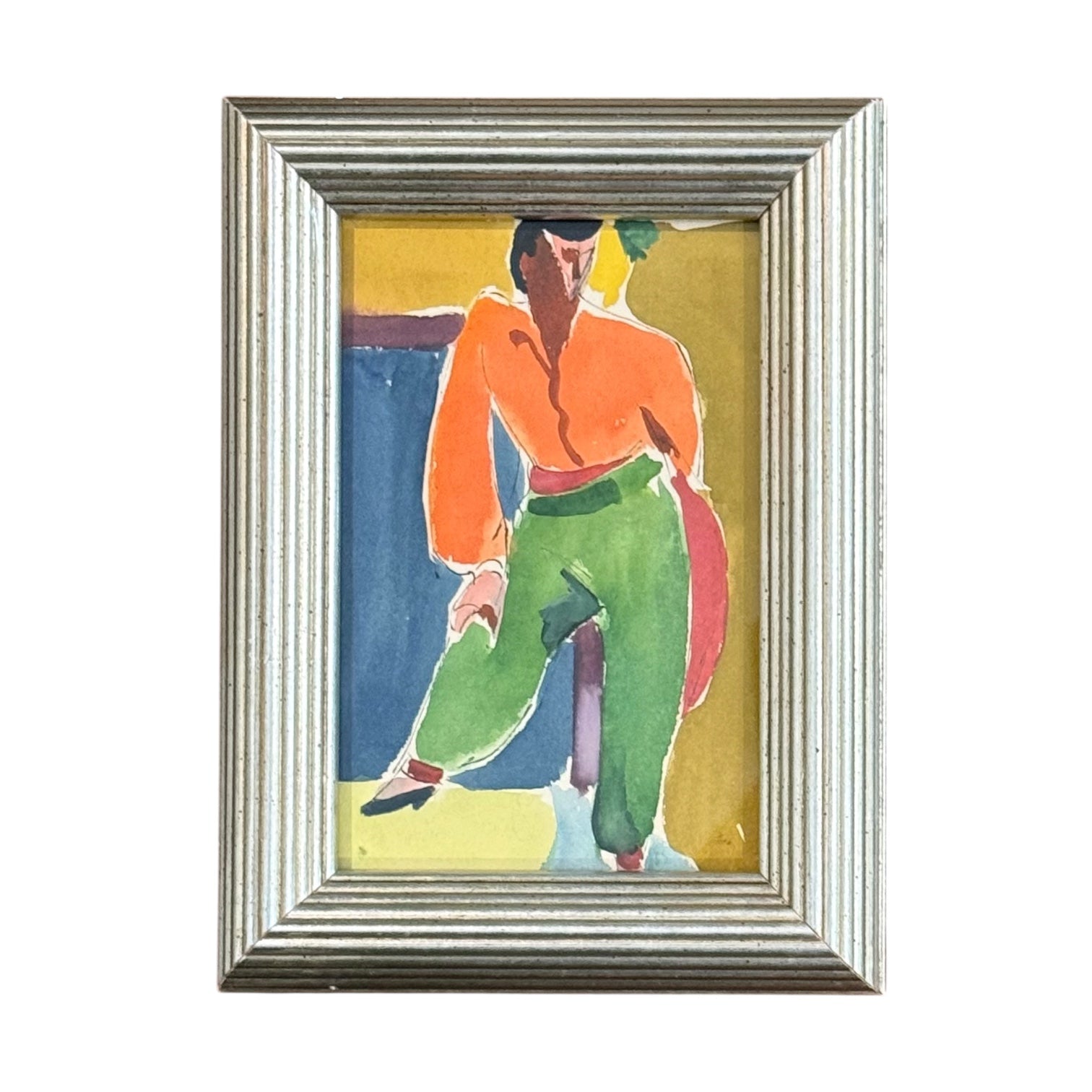 Watercolor of Stylish Standing Woman in Vintage Silver Frame