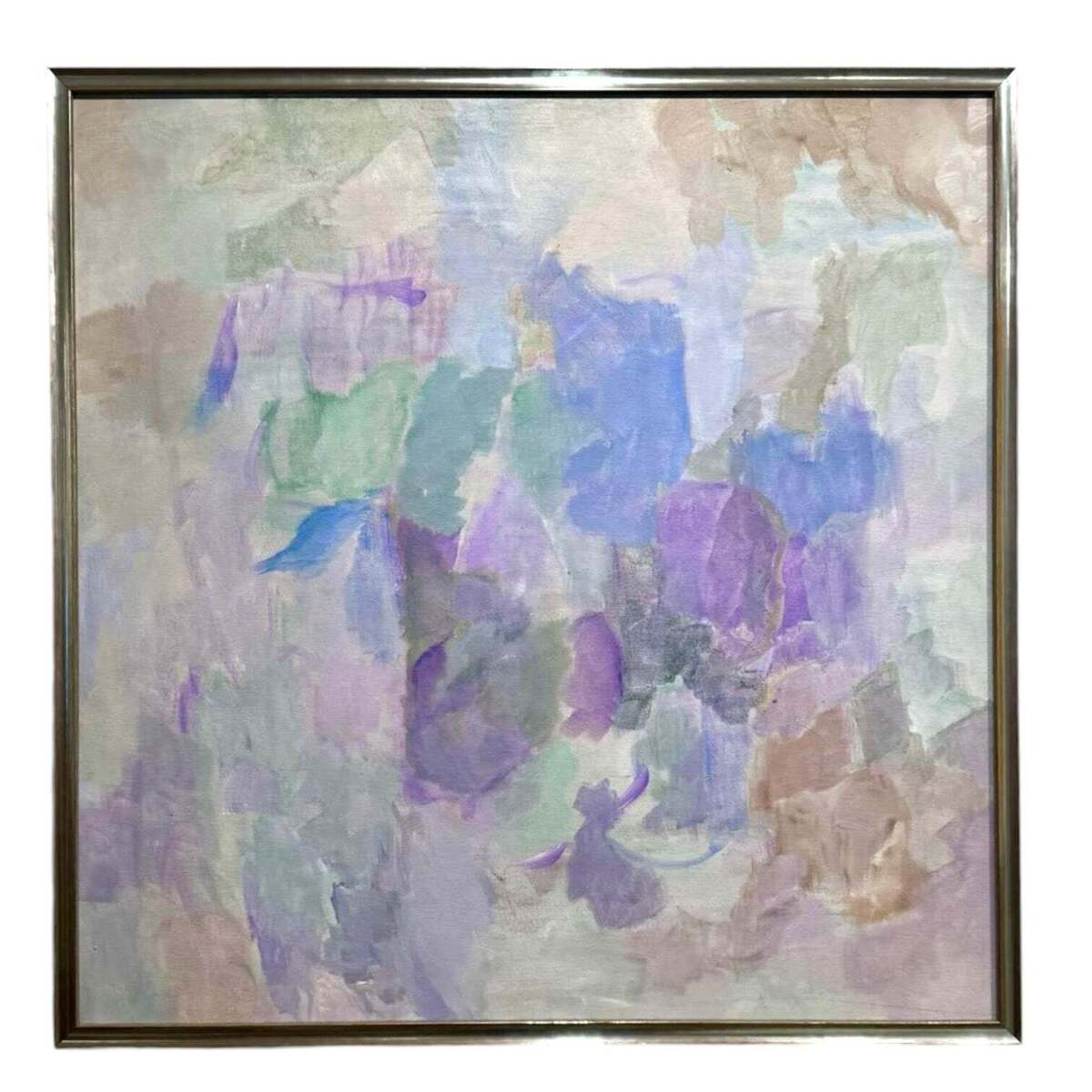 Abstract Painting in Purple Lavender Muted Earthtones Presented in Custom Frame