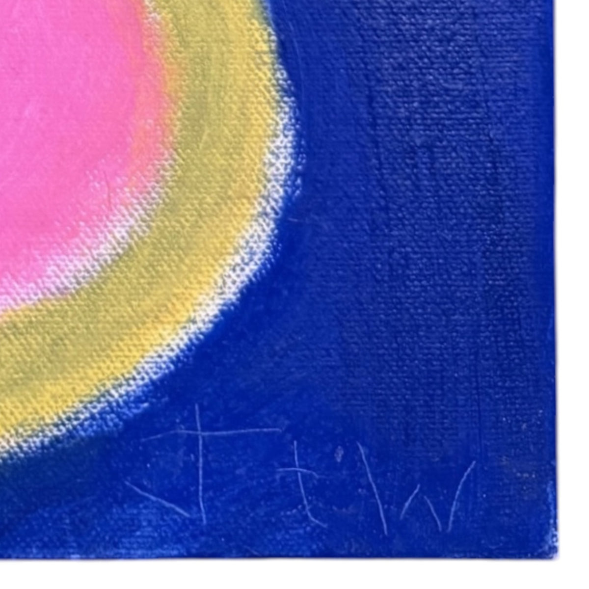 Brightly Colored Graphic Abstract on Canvas in Pink, Orange and Ultramarine Blue