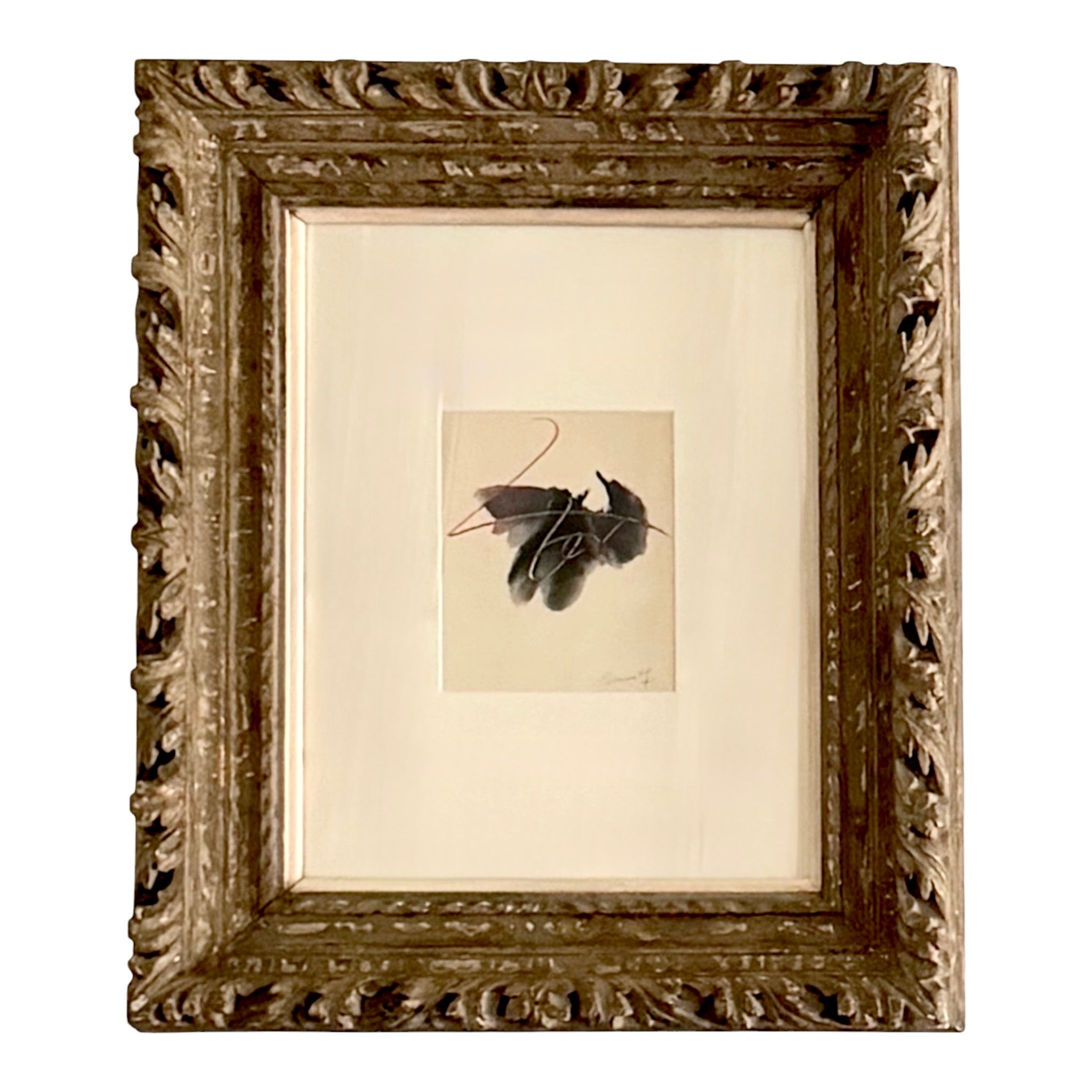 Minimalist Abstract Expressionist Painting in Antique Hand Carved French Frame