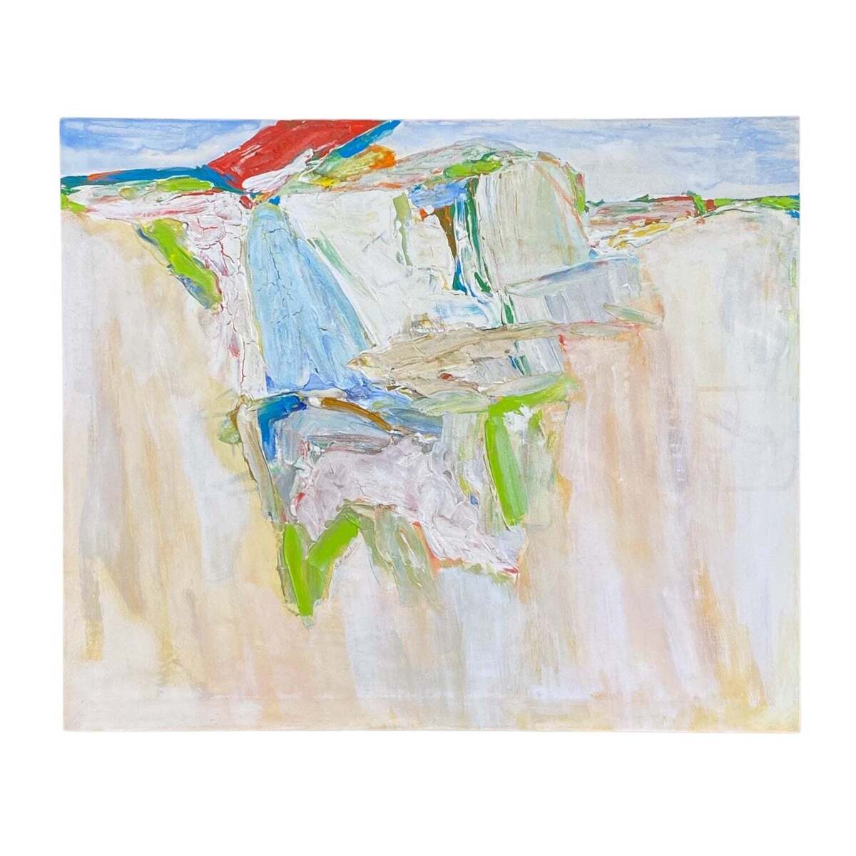 Boldly Colorful Abstract Landscape in Pale Neutrals Blue and Green Impasto