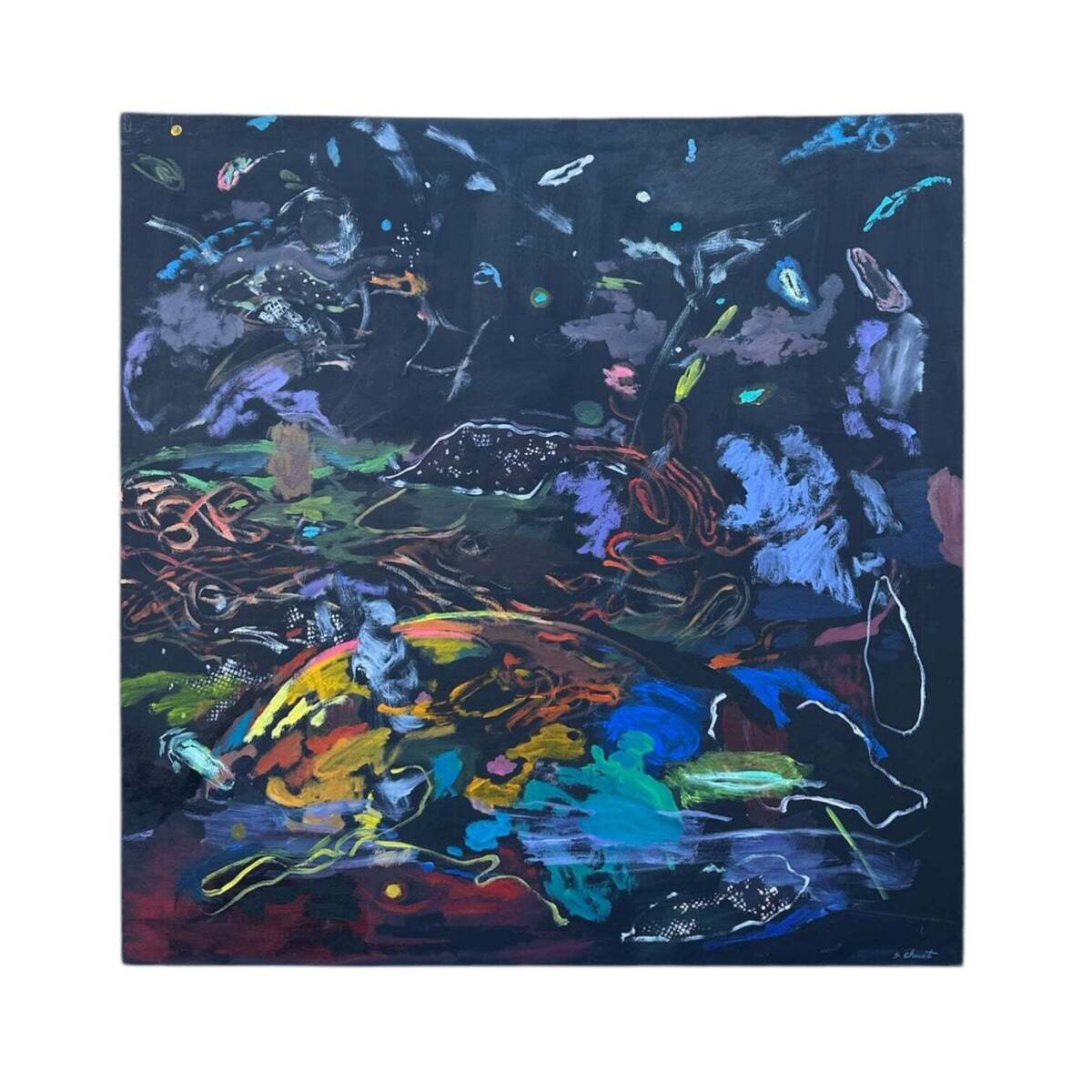 Square Gestural Painting on Black