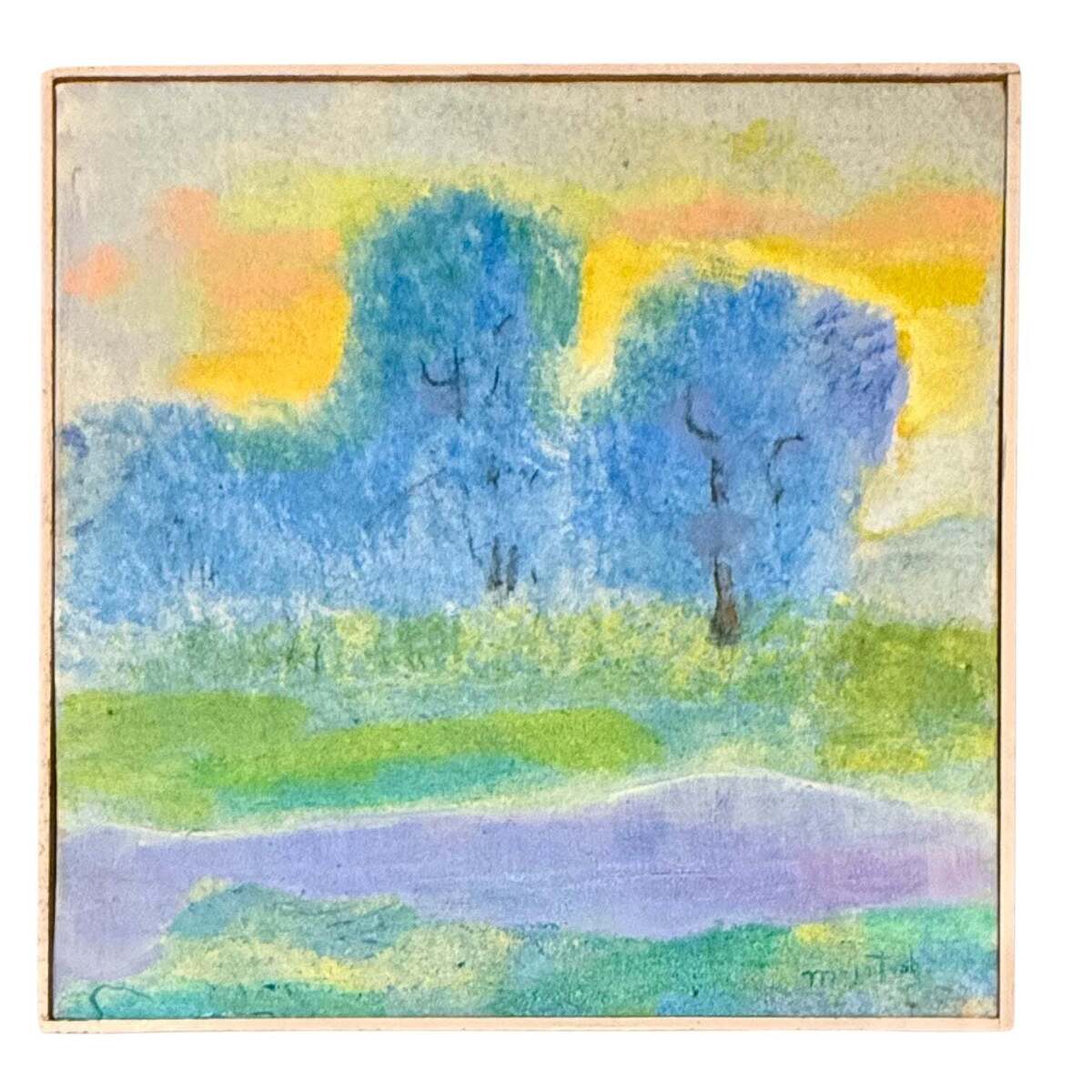 1978 Textural Fauvist Landscape Oil Painting in Original Lathe Frame