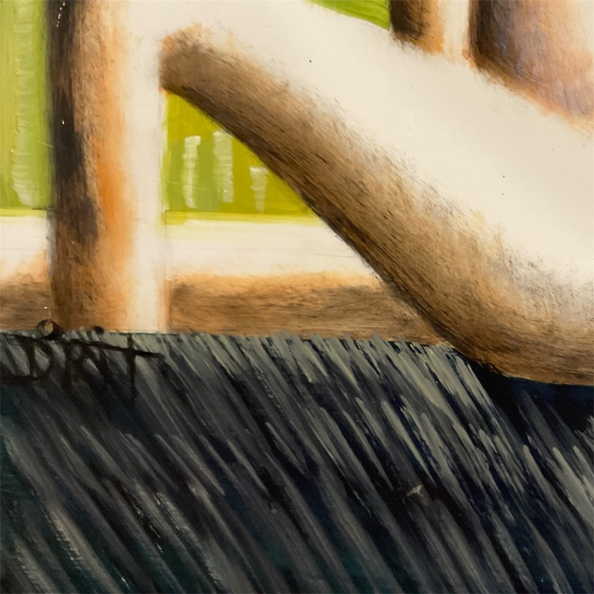 Modernist Oil Painting of Three Figures Against a Cucumber Green Background