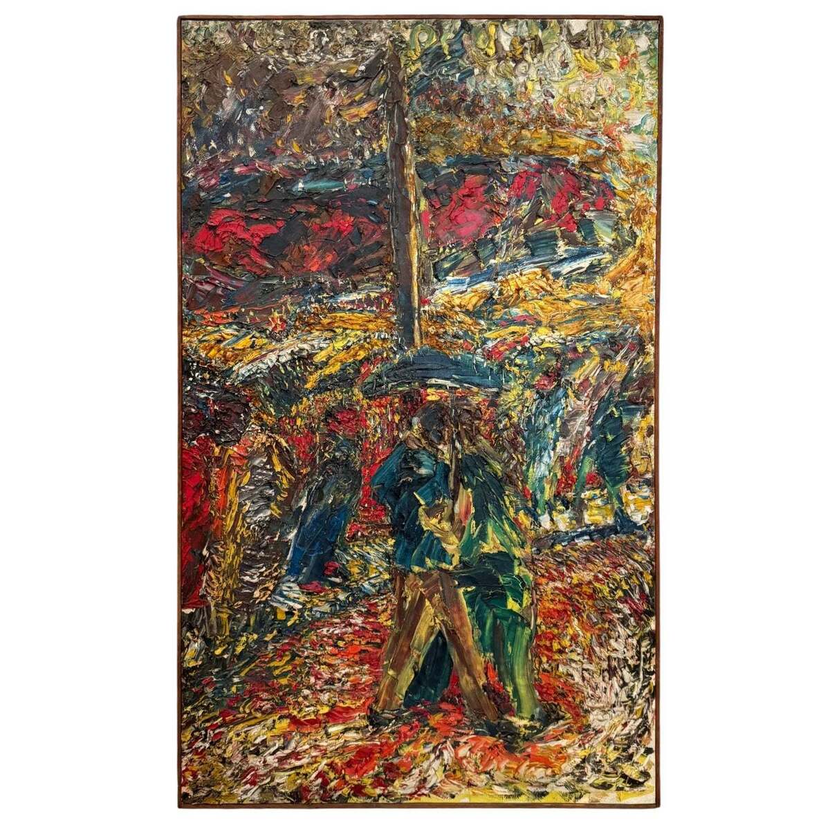 Abstract Scenic Painting With Heavy Impasto in Original Lathe Frame