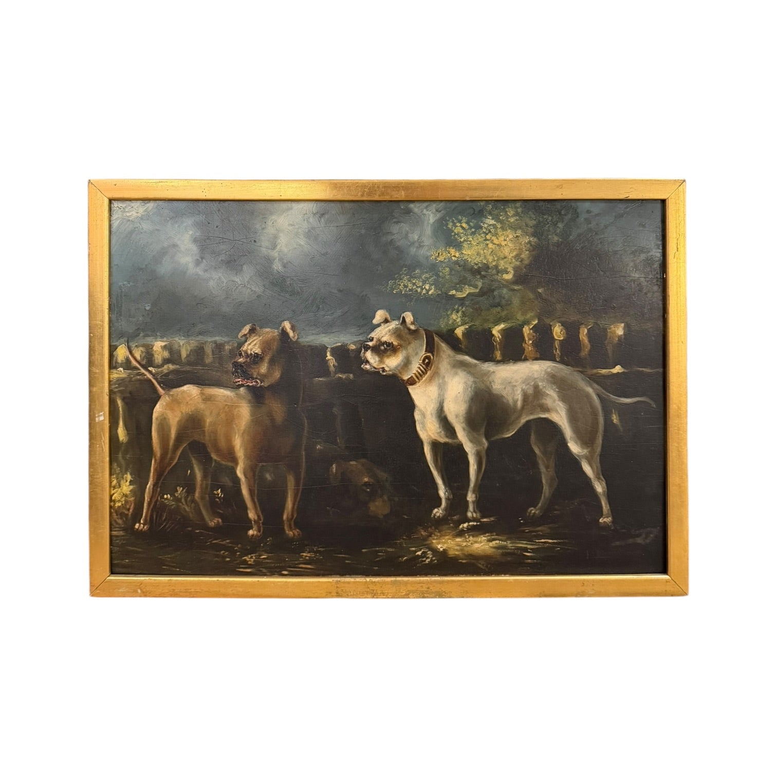 Antique Painting of Three Dogs in Period Gilt Wood Frame