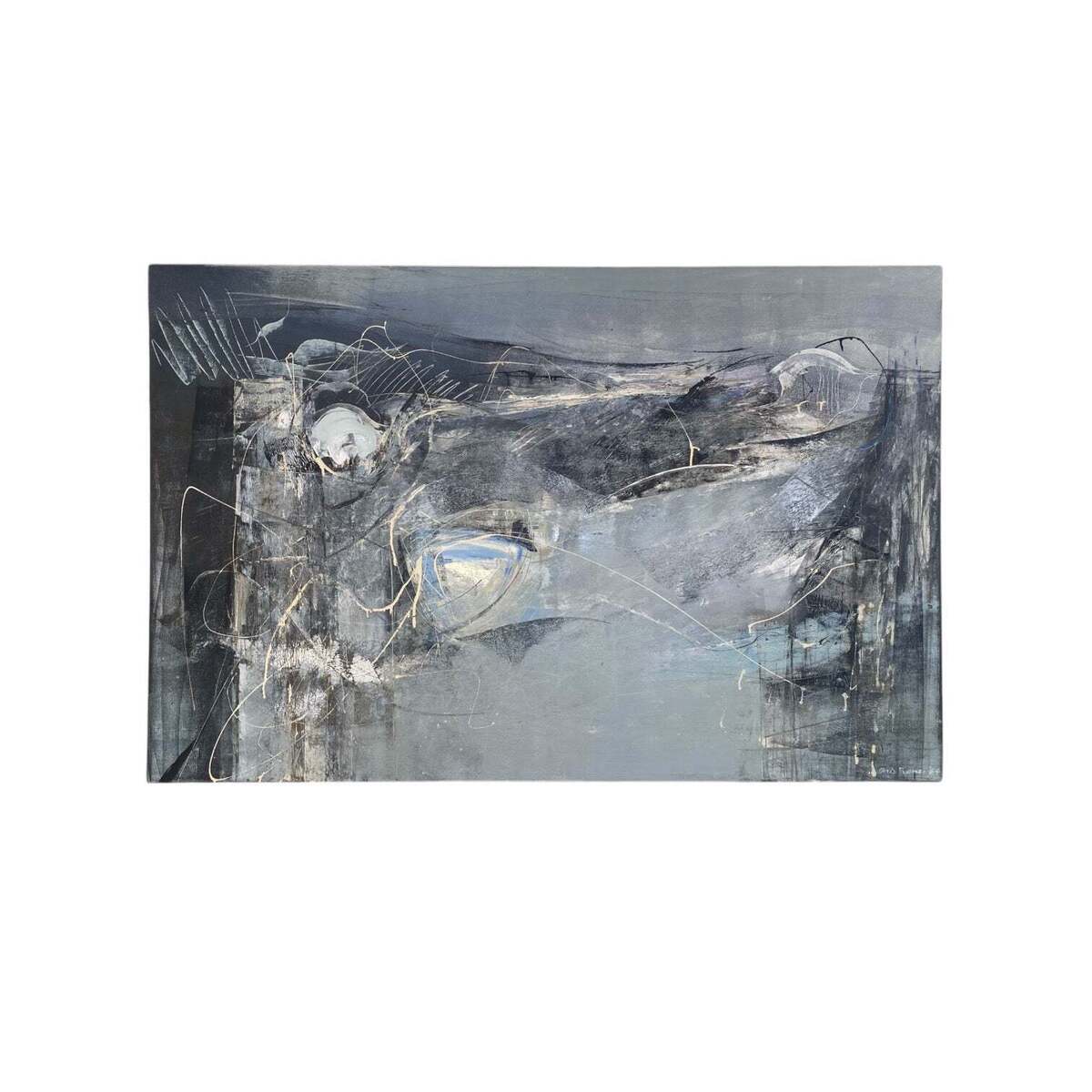 Large Vintage Abstract Expressionist Painting in Grays