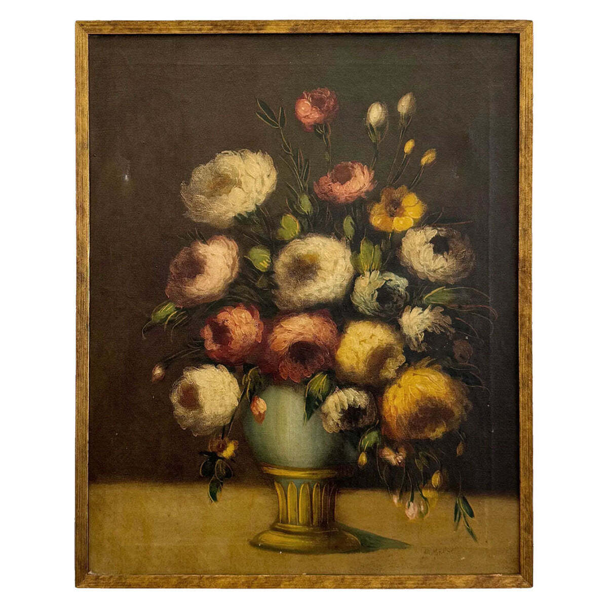 Antique Italian School Still Life on Canvas of Flowers Gilt Frame