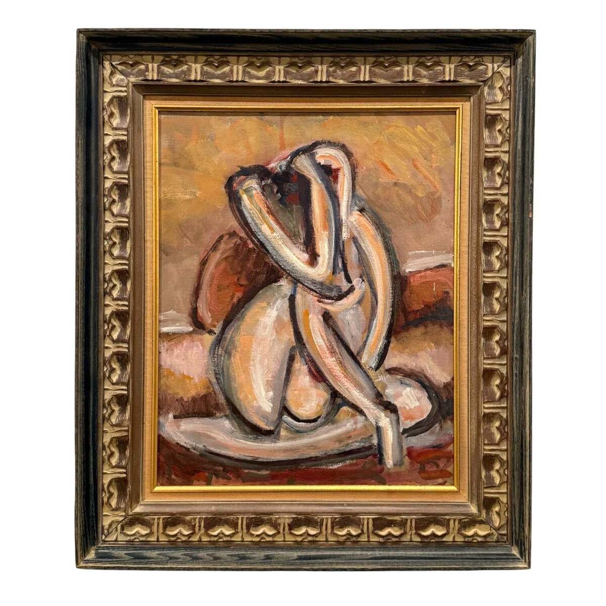 Figurative Oil Painting in Warm Tones in Vintage Wood Carved Frame Reserved