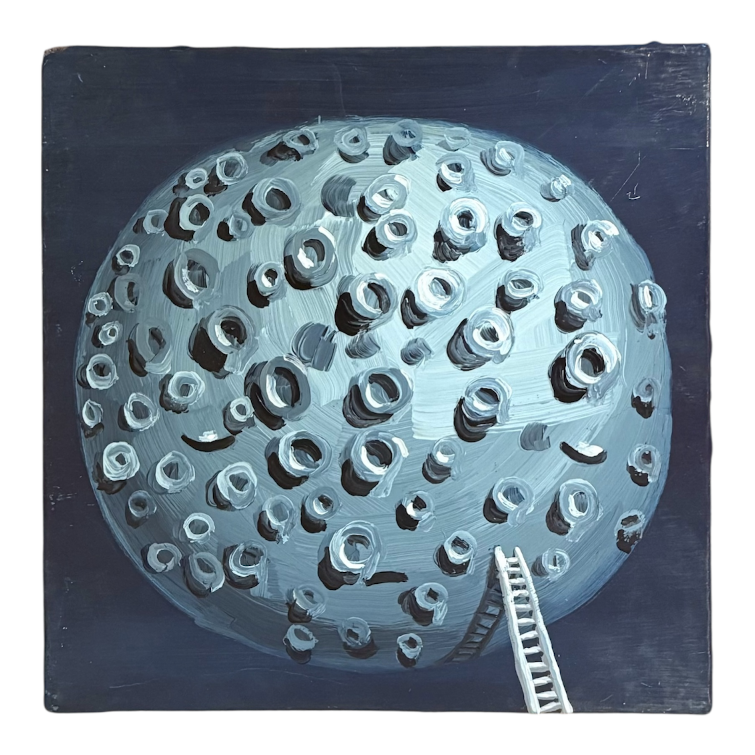 Surrealist Planet in Blue and Black with  Ladder