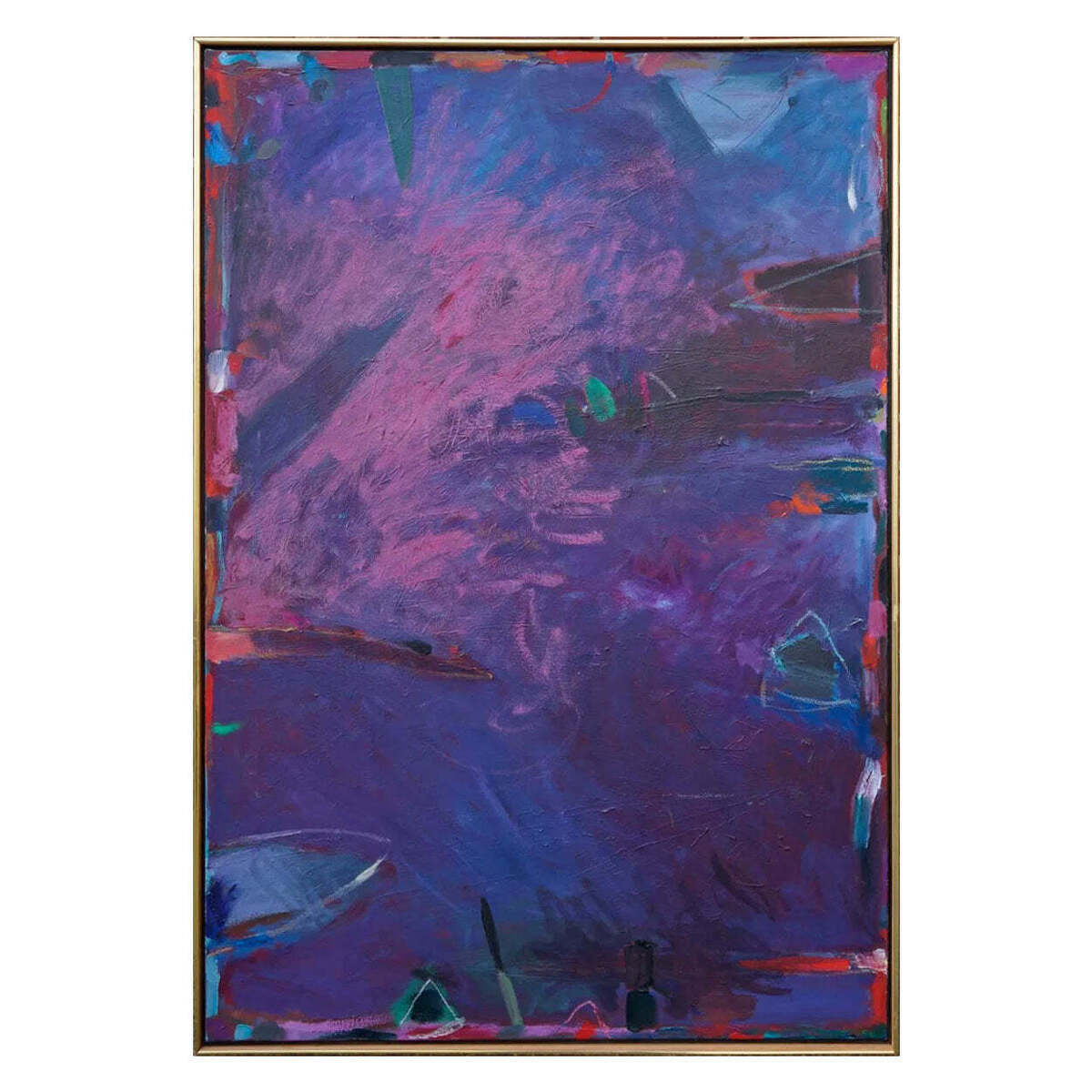 Abstract Energetic Painting in Purples and Blues in Original Vintage Frame