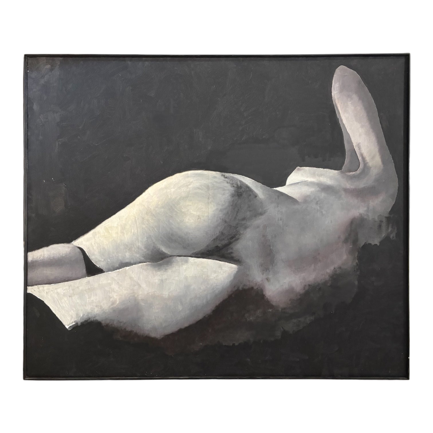 Monochromatic Painting of a Reclining Nude in Original Black Wood Frame