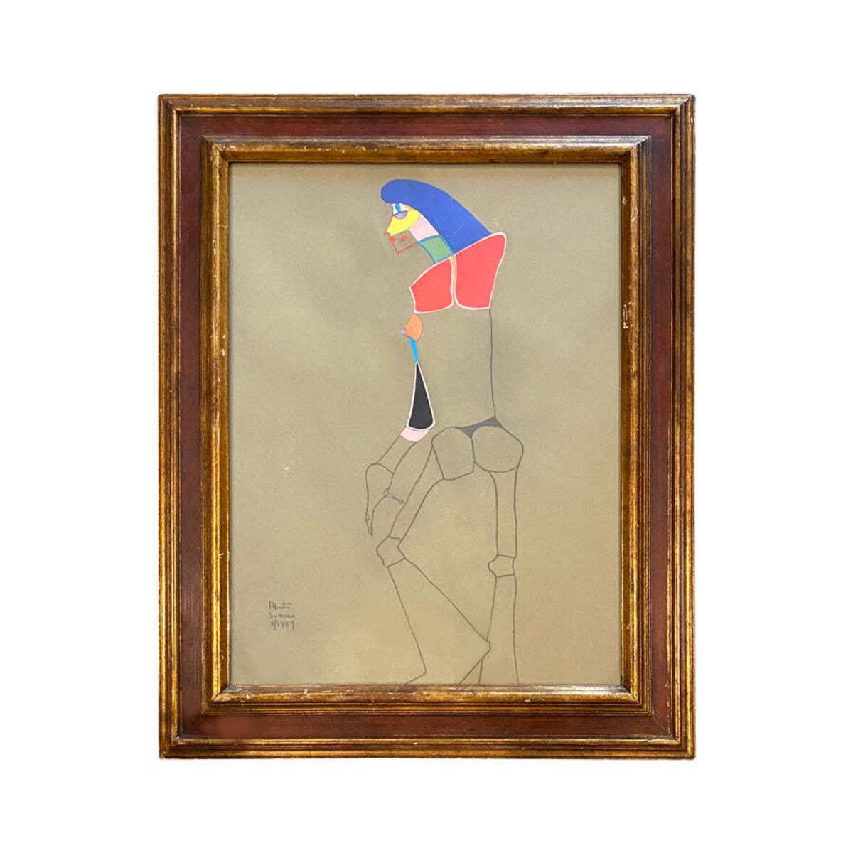 Cut Paper and Ink Artwork Presented in Antique Frame