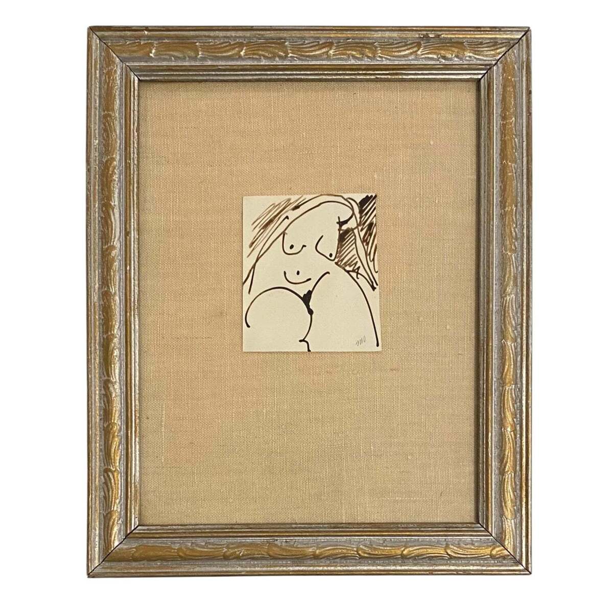 Petite Graphite Rendering of Seated Figure in Original Frame