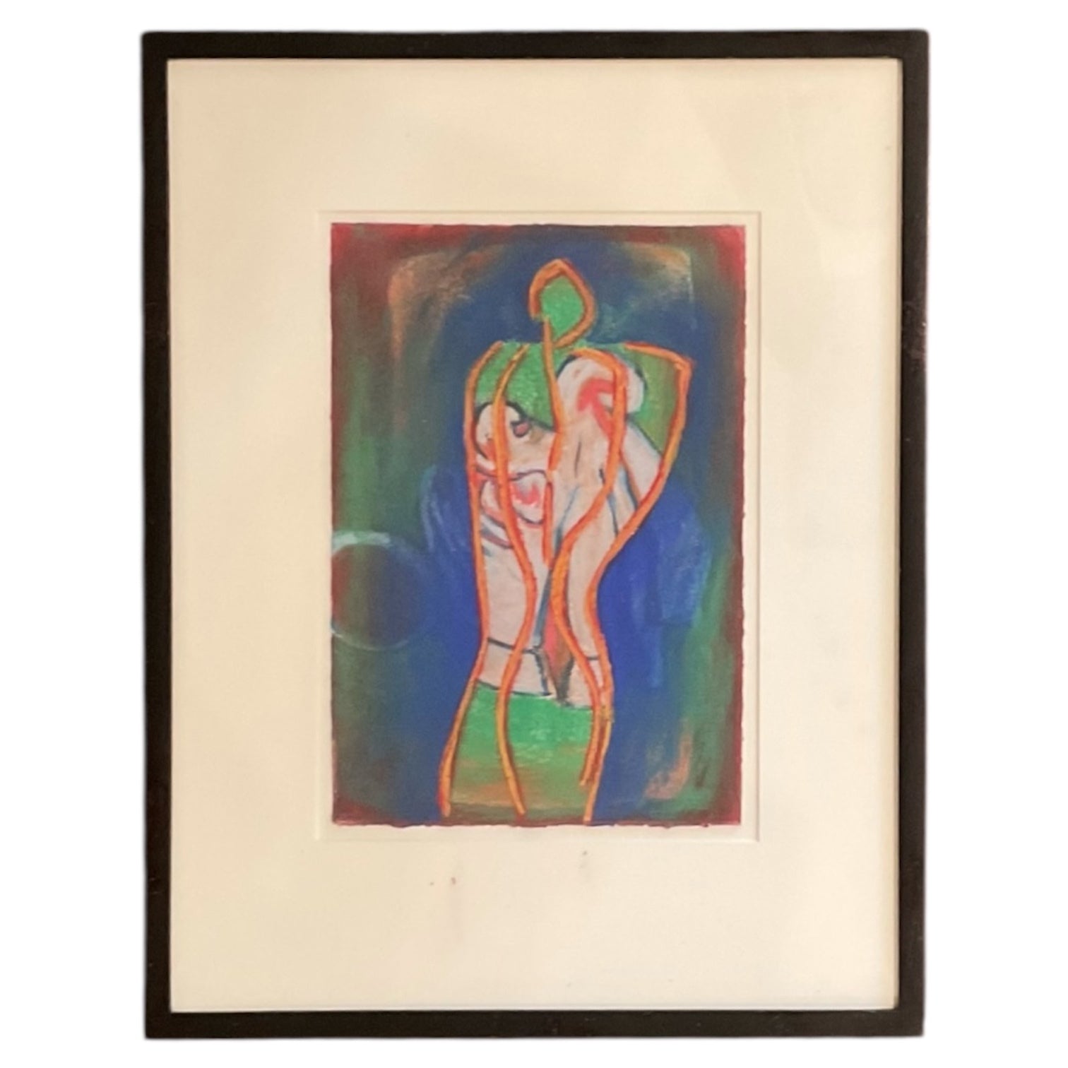 "Blue" Abstract Figurative Painting in Custom Frame