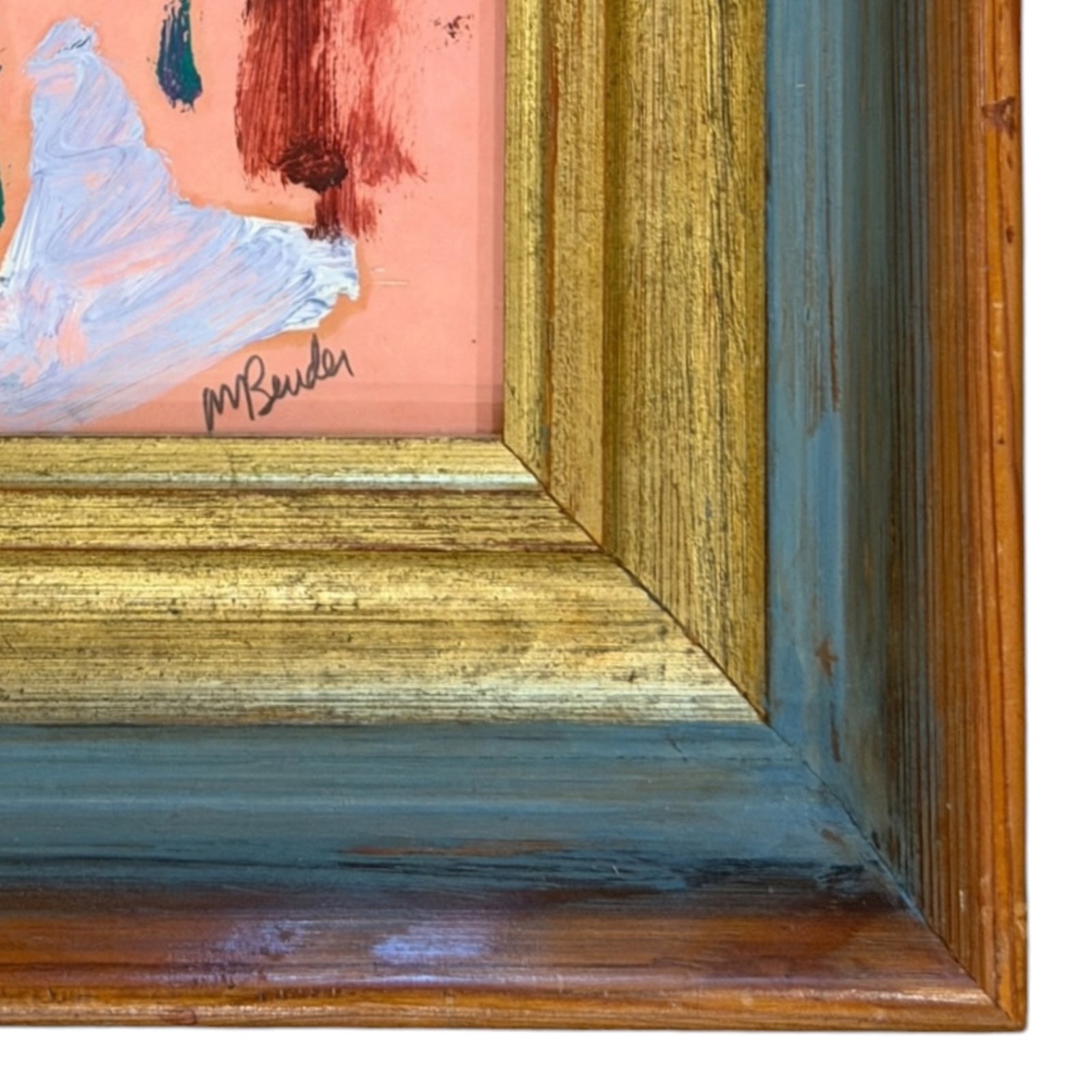 Figurative Nude Oil Painting with Pink Background in Vintage Frame