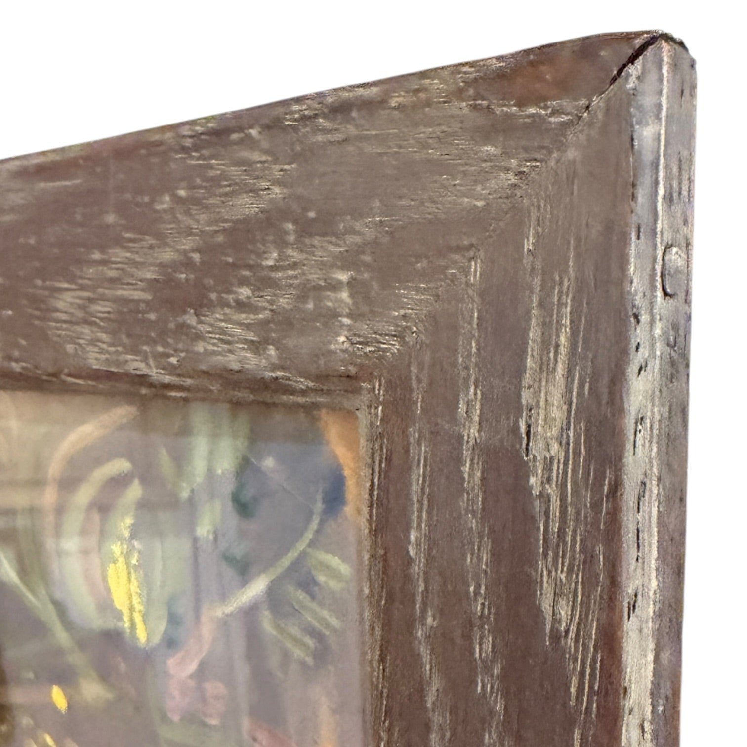 Portrait of a Woman of Color in a Blue Striped Turban in Vintage Cerused Wood Frame