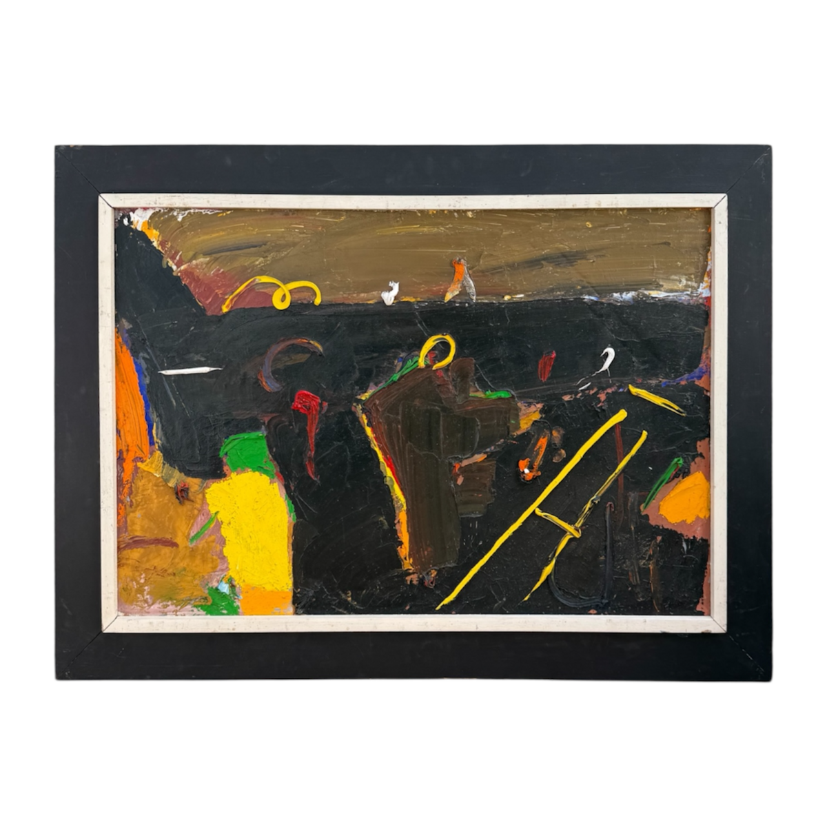 Heavy Impasto Oil Painting of an Abstracted Landscape In Wide Vintage Frame