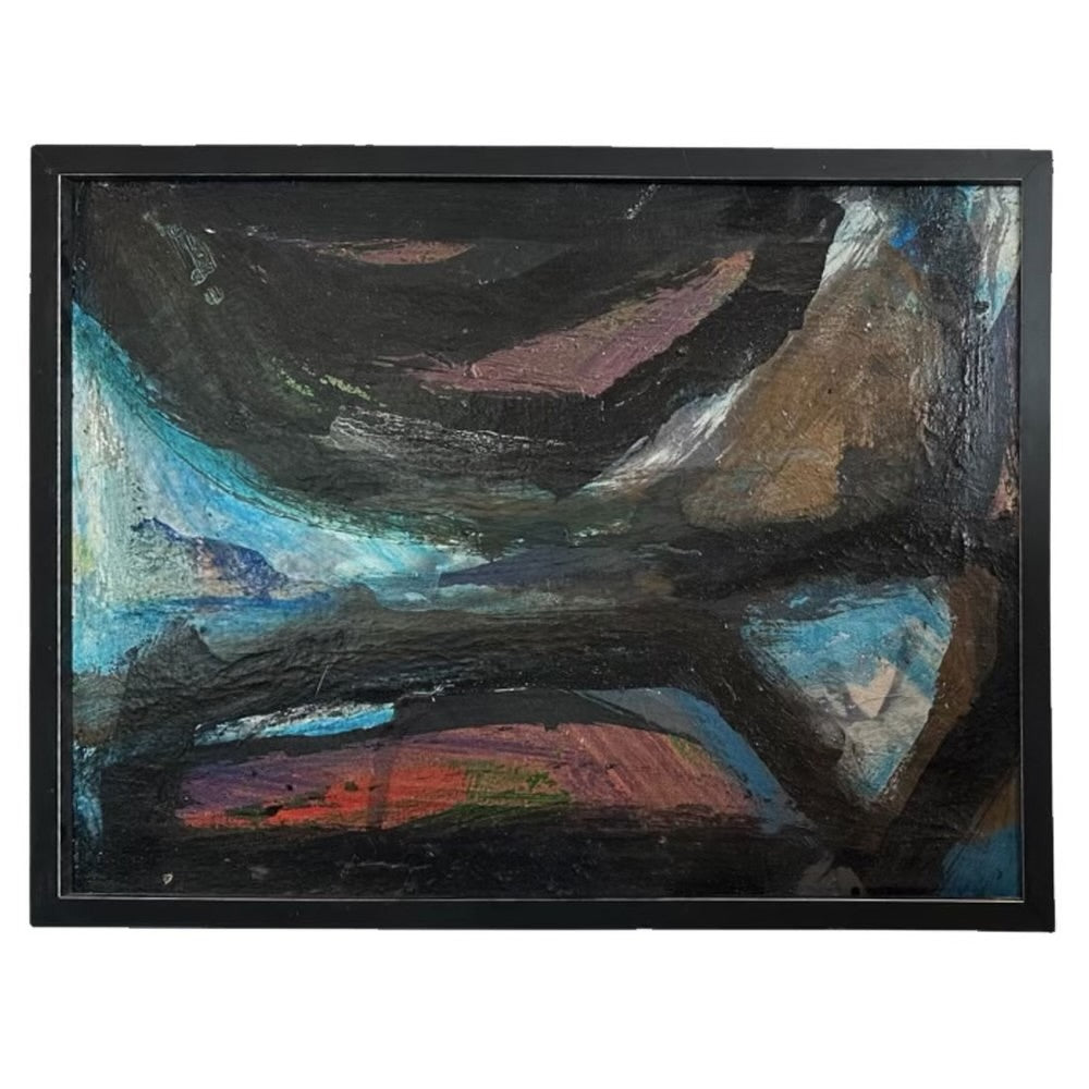 1950s Abstract Expressionist Oil on Canvas in Black Frame