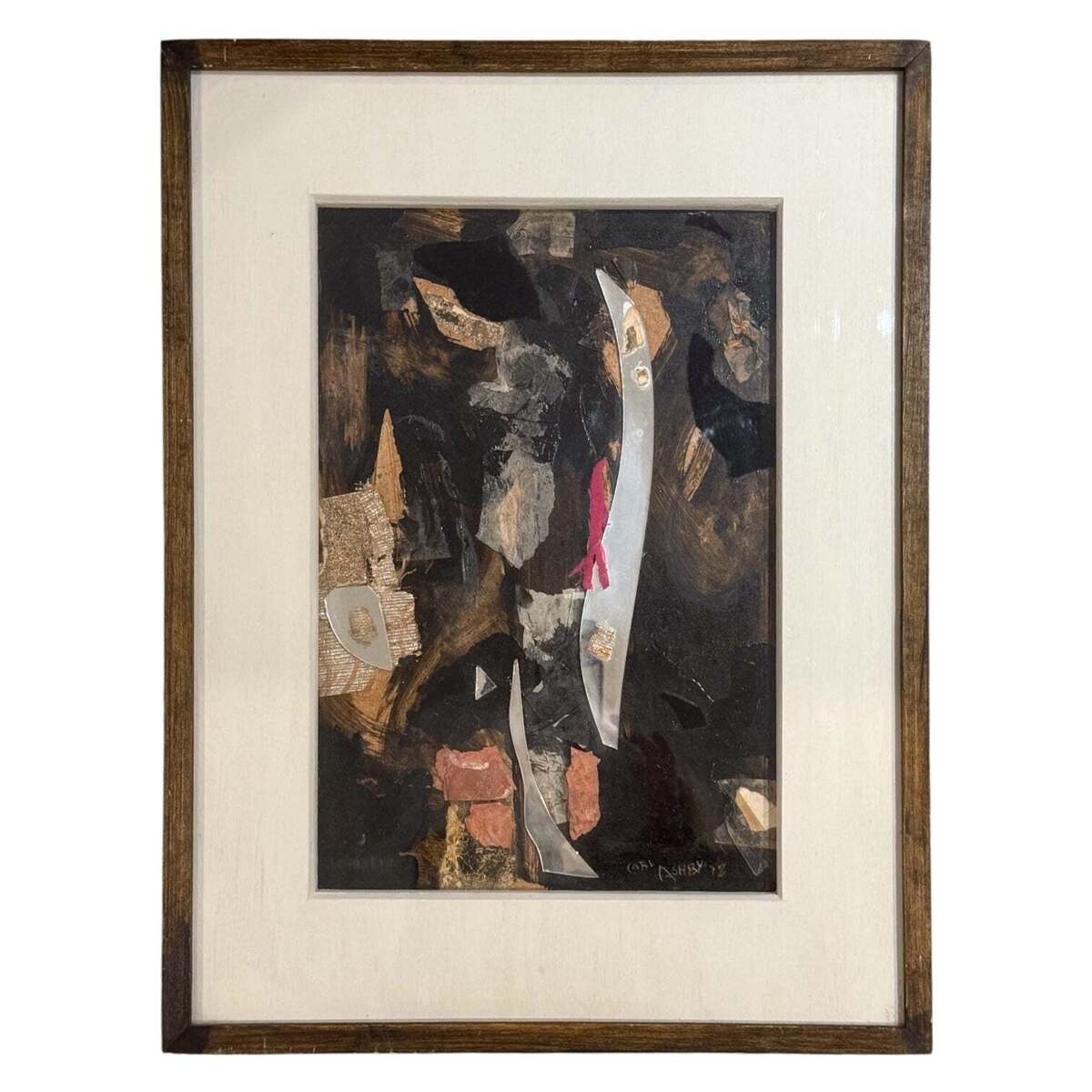 1978 Mixed Media Collage with Mirror Shards in Original Frame