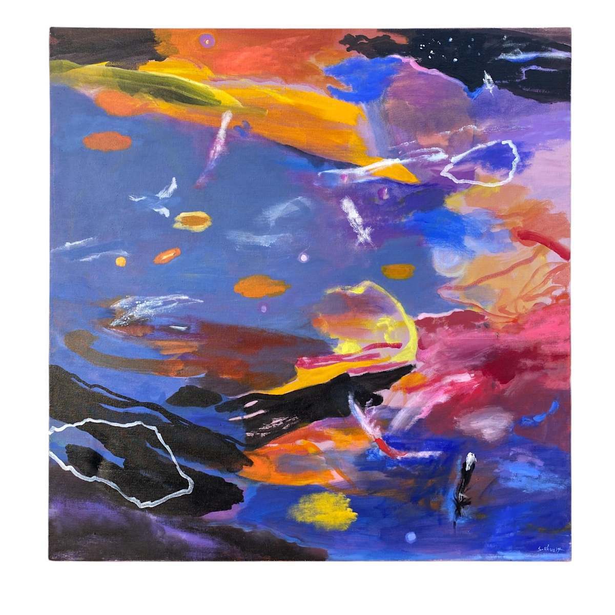 Abstract Expressionist Gestural Painting in Vibrant Colors