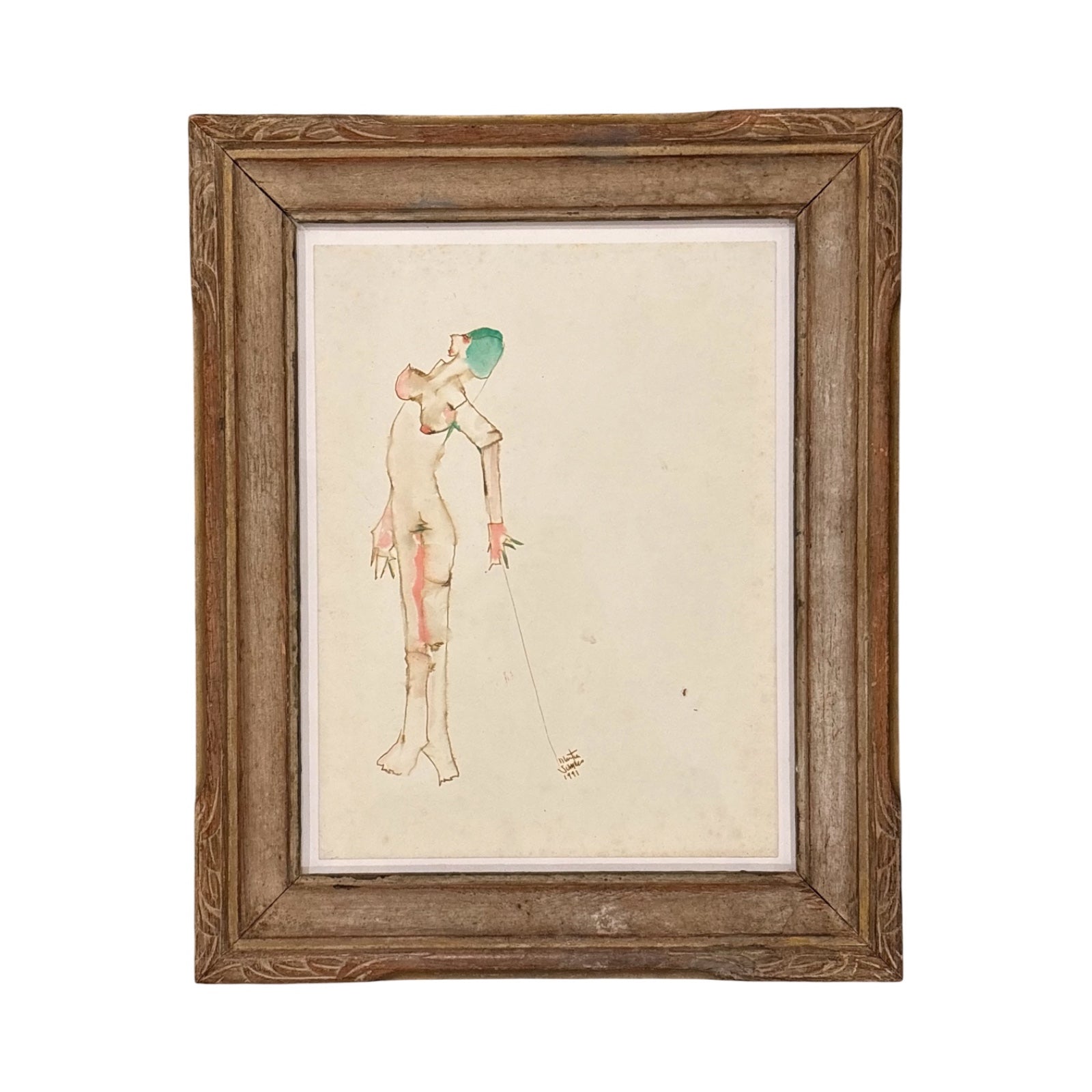 Reserved for Alyson Martin Sumers Watercolor in a Vintage Carved Frame