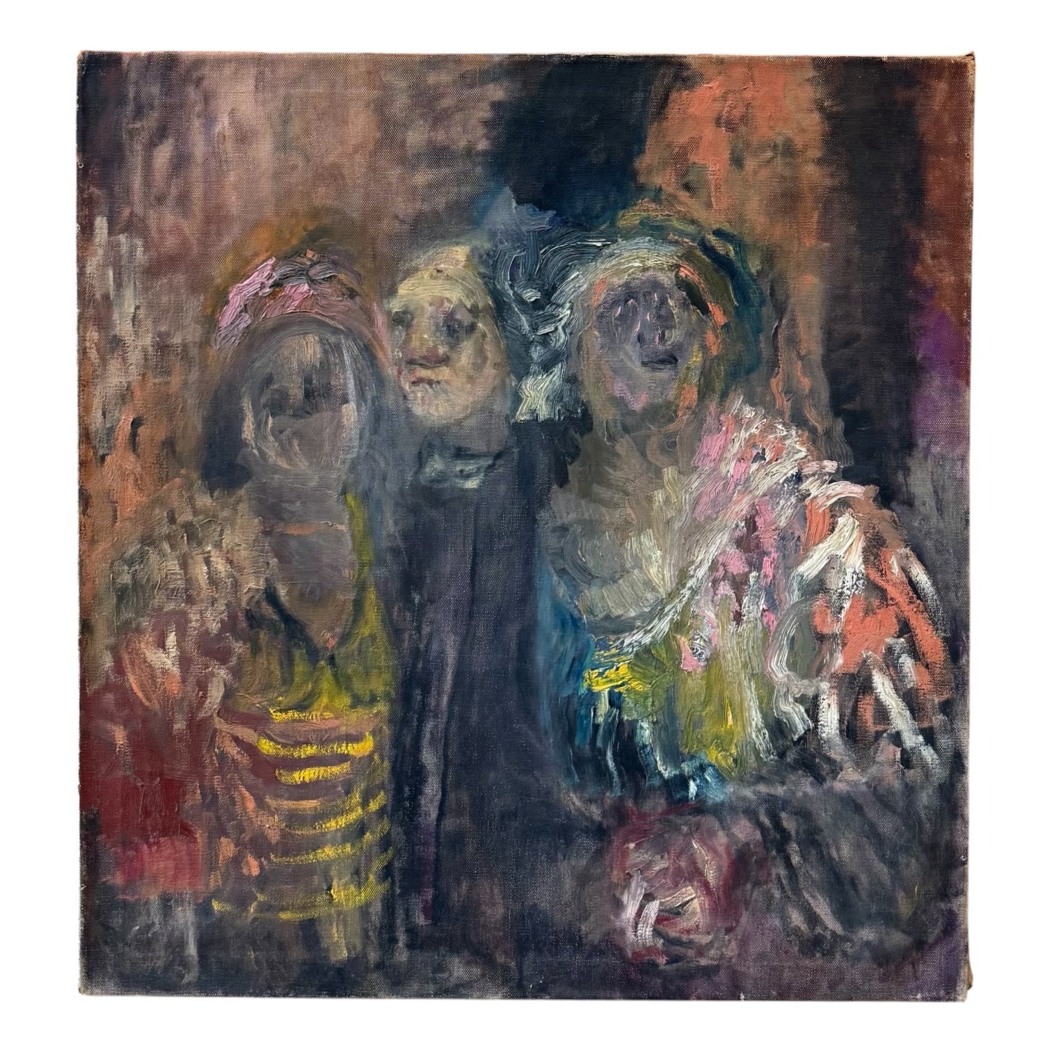 Moody Painting of Three Figures with Gestural Mark-Making