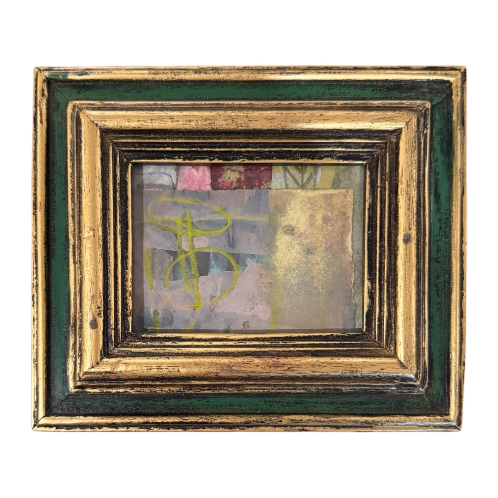 Abstract expressionist painting in vintage green frame #1