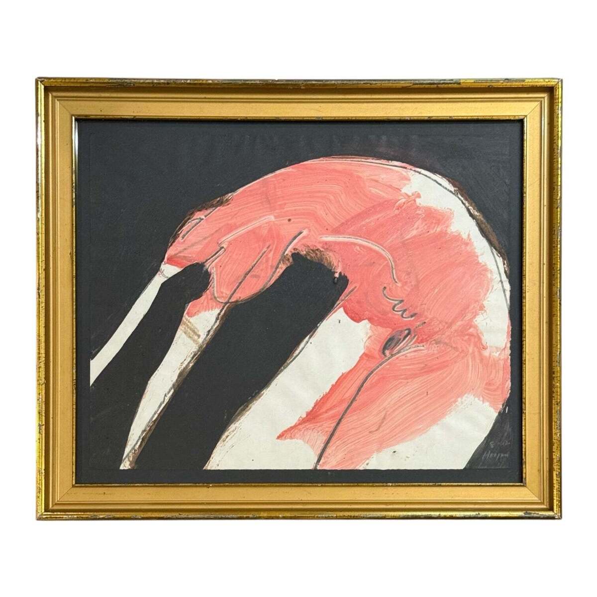 1962 Figurative Mixed Media Painting in 19th Century Frame