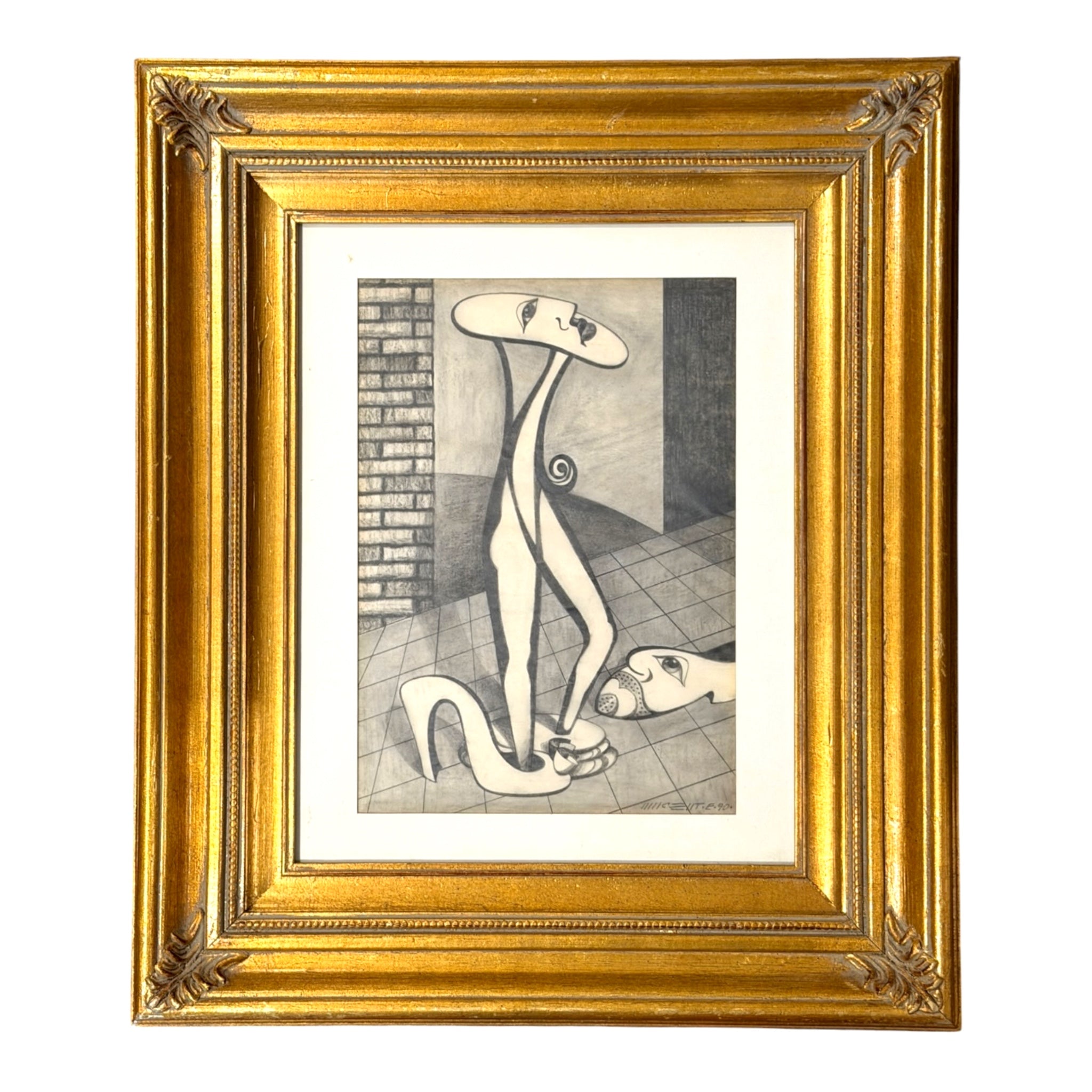 Vintage Surrealist Drawing Figure and Anthropomorphic Shoes "Fifty Dollar Shine"