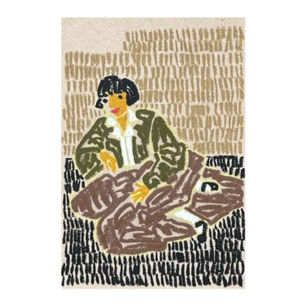 Woman in Green Jacket and Brown Pants with Black Bob