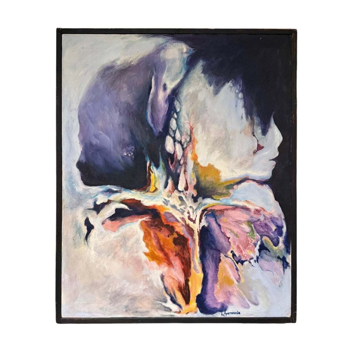 Abstract Oil Painting in Original Wood Painted Frame