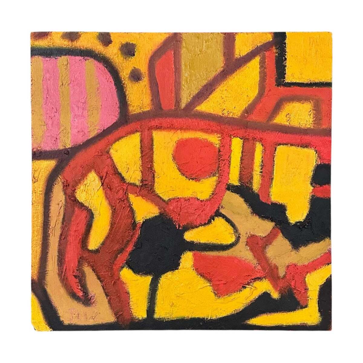 Energetic Heavy Impasto Abstract in Red Yellow and Pink