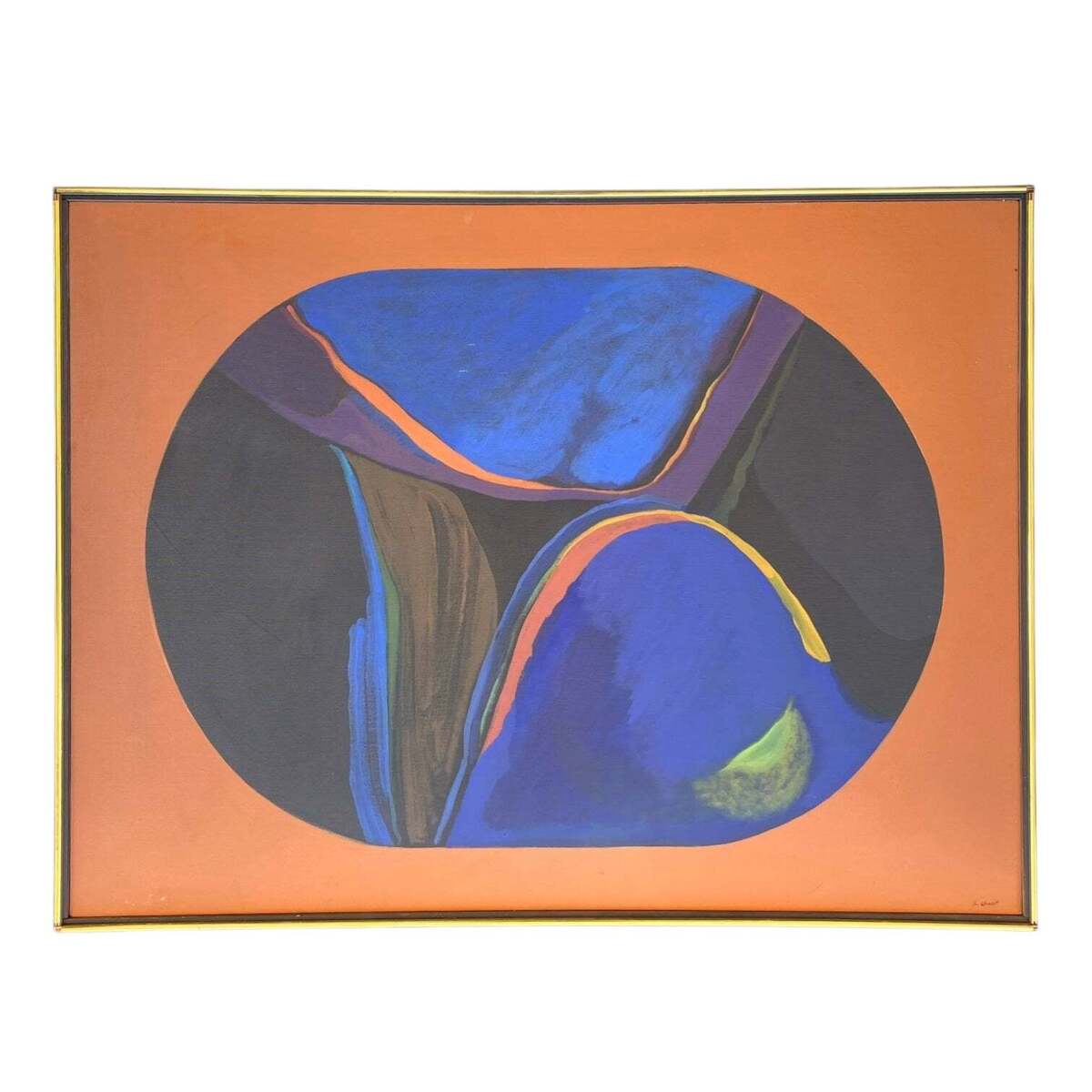 Abstract Hard Edge Painting in Orange and Blue